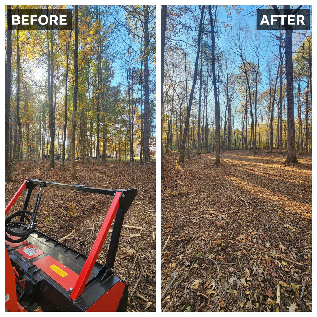 Property after forestry mulching and brush clearing in North Georgia